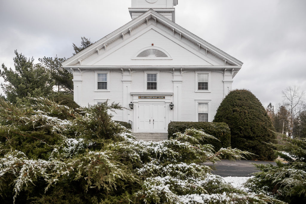 Image of Fred Andrew Smart Chapel after a light snow