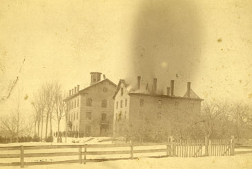 Photo of the second fire on the current site of Knowles Hall in 1886.