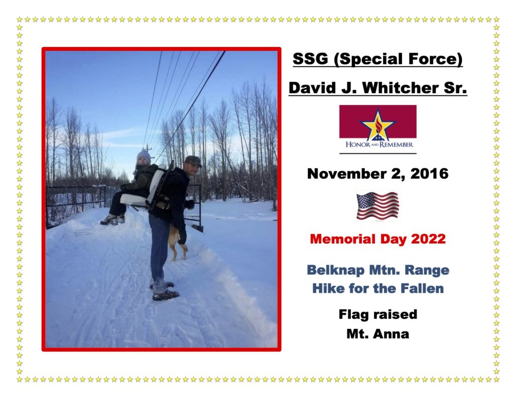 SSG David J. Whitcher Sr was a loved husband, father, son, and service member, who passed away on November 2, 2016, during a dive training exercise off the coast of Key West, FL. Best said by SSG Whitcher Sr’s wife, “David was giving, kind, and generous. He loved Jesus, his family, and his country. He was also absolutely hilarious.” One of my biggest takeaways from interviewing Mrs. Whitcher was the story of how David built an emergency airport in two days after the 2012 tsunami on the island of  Palau. This allowed the people of Palau to get the supplies and aid they were in desperate need of via airplane. David knew since the age of 6 that he wanted to serve in the military, and that is exactly what he selflessly did.