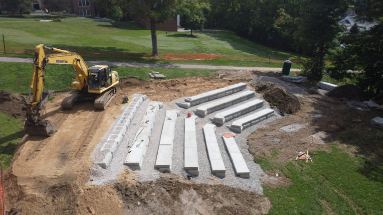 Early construction photos of the new Alumni Amphitheatre.