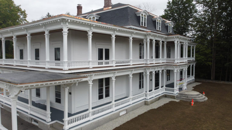 Early stages of the Charles E. Tilton Mansion restoration.