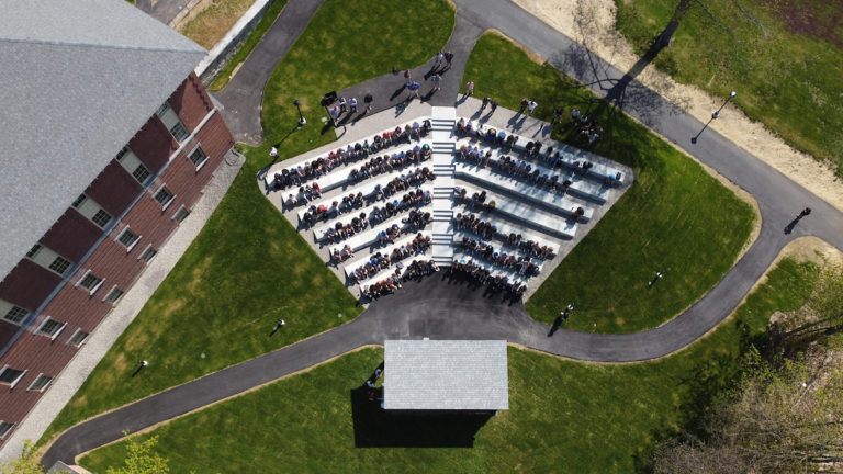 The newly completed Alumni Amphitheatre during a School Meeting.